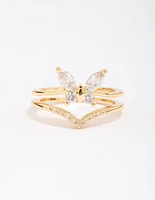 Gold Plated Cubic Zirconia Butterfly Double Band Ring