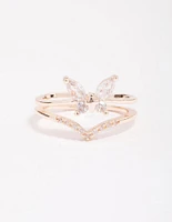 Rose Gold Plated Cubic Zirconia Butterfly Double Band Ring
