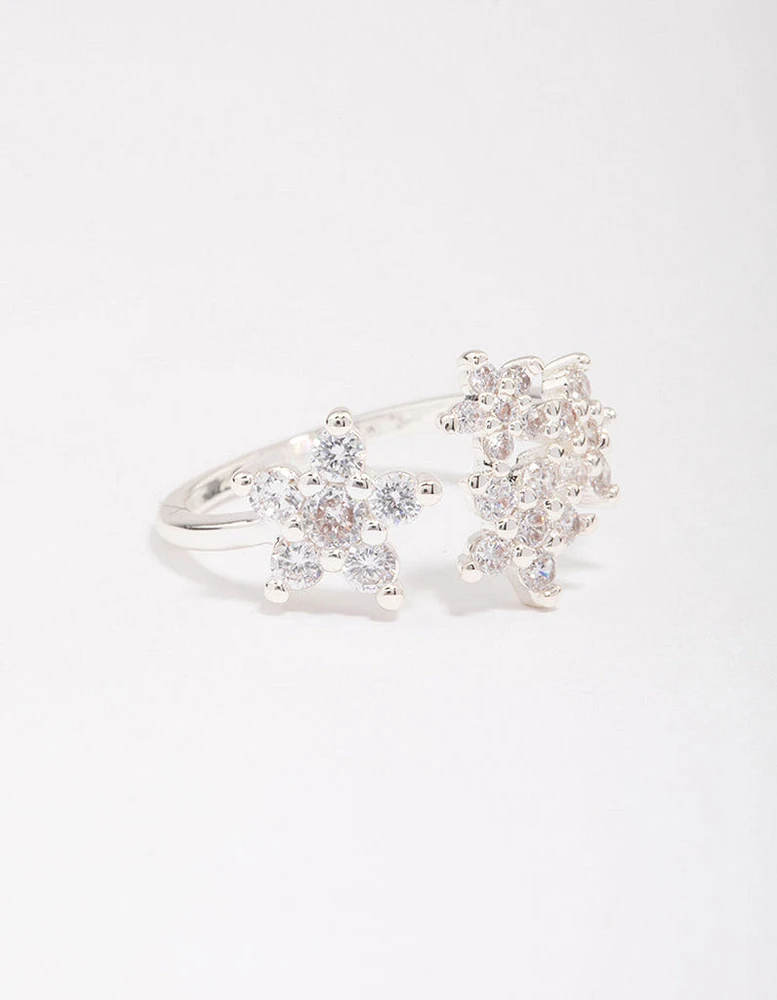 Silver Plated Cubic Zirconia Open Flower Ring