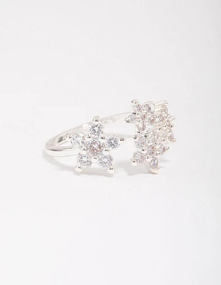Silver Plated Cubic Zirconia Open Flower Ring