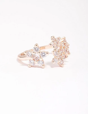 Rose Gold Plated Cubic Zirconia Open Flower Ring