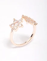 Rose Gold Plated Cubic Zirconia Open Flower Ring