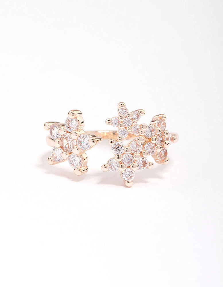 Rose Gold Plated Cubic Zirconia Open Flower Ring