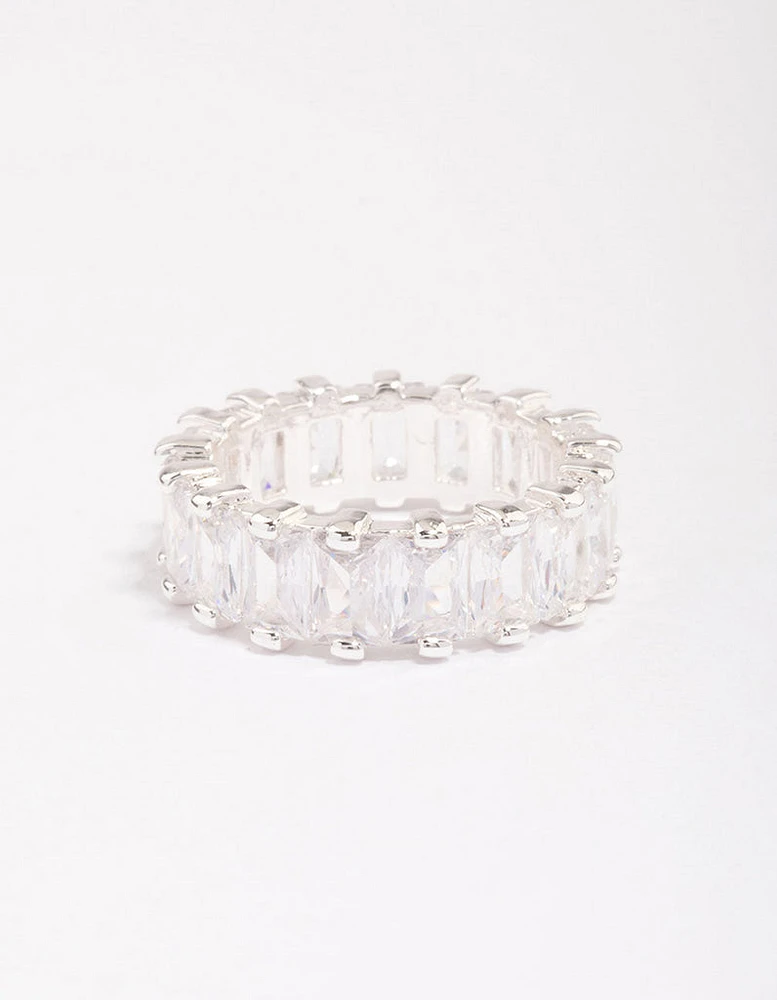 Silver Plated Cubic Zirconia Rectangle Band Ring