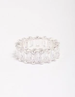 Silver Plated Cubic Zirconia Rectangle Band Ring