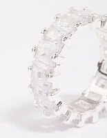 Silver Plated Cubic Zirconia Rectangle Band Ring