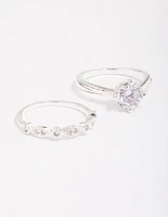 Silver Plated Cubic Zirconia Round Stone Ring Pack
