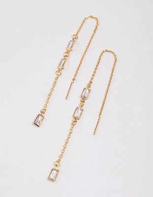 Gold Plated Cubic Zirconia Baguette Threader Drop Earrings