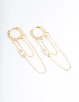 Gold Plated Cubic Zirconia Double Chain Drop Earrings