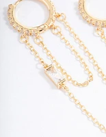 Gold Plated Cubic Zirconia Double Chain Drop Earrings