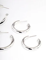 Silver Puffy Mixed Hoop Earrings Pack