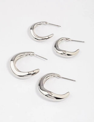 Rhodium Wave Match Hoop Earrings Pack