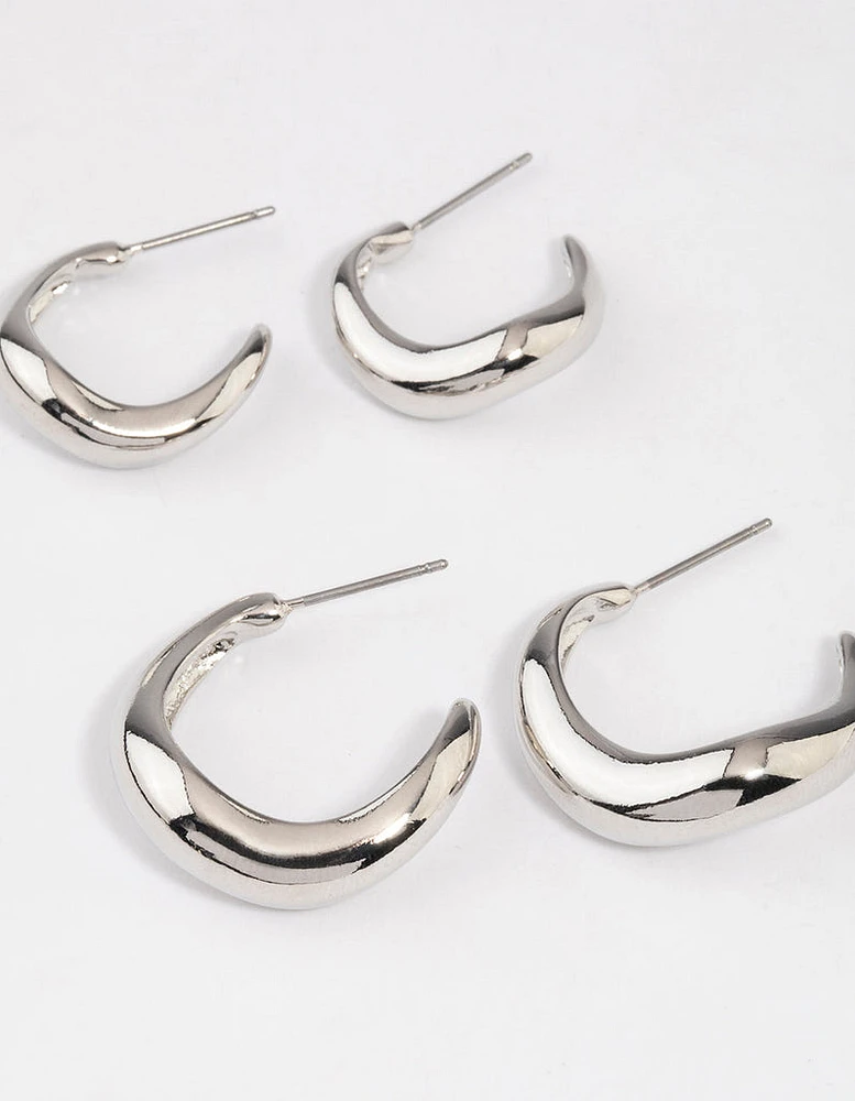 Rhodium Wave Match Hoop Earrings Pack