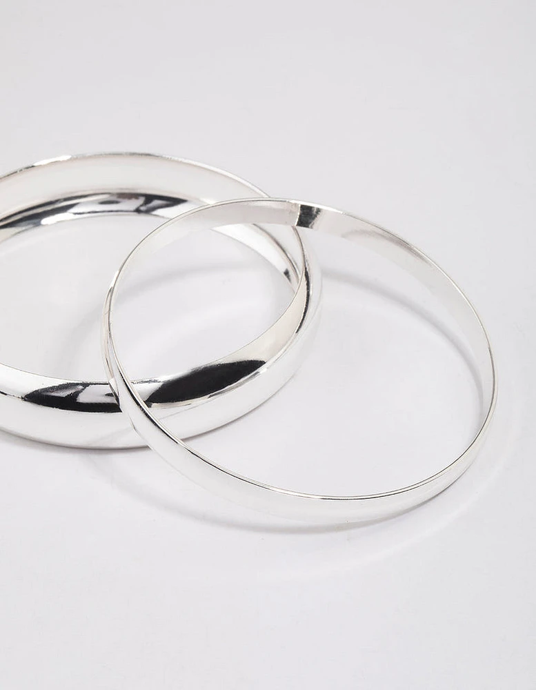 Silver Smooth Thick Bangle Pack