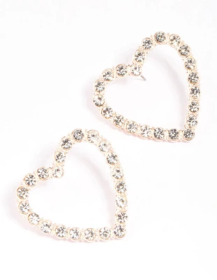 Rose Gold Large Diamante Heart Statement Earrings