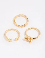 Gold Plated Butterfly & Flower Ring Pack