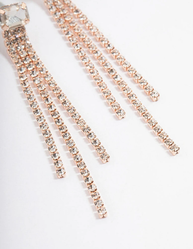 Rose Gold Stone Cupchain Triple Row Drop Earrings