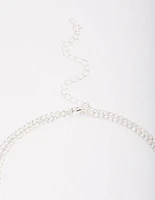 Silver Cubic Zirconia Double Layer Pear Stone Necklace