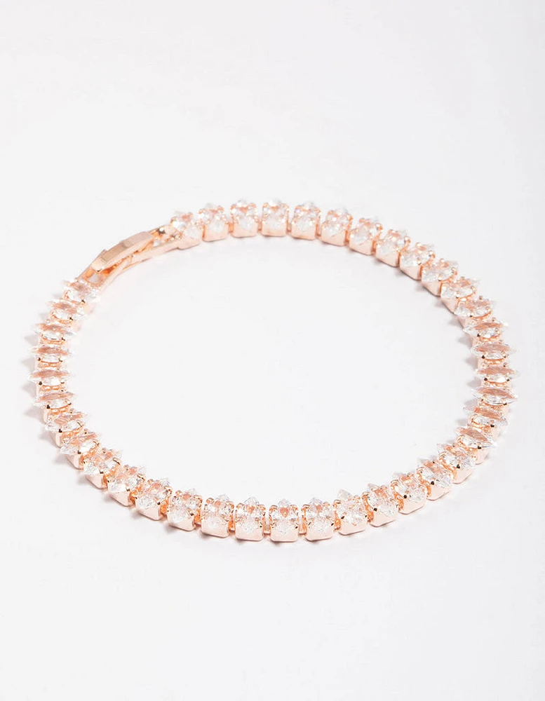 Rose Gold Cubic Zirconia Navette Tennis Bracelet