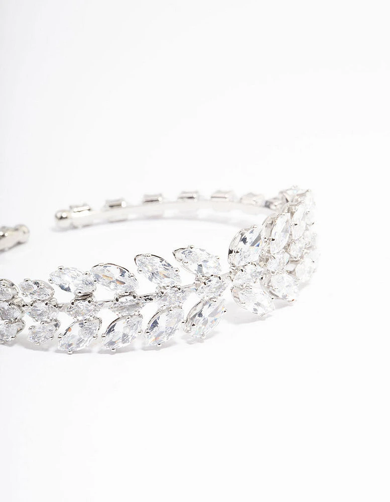 Rhodium Cubic Zirconia Statement Marquise Wrist Cuff