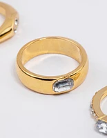 Gold Plated Round Diamante Signet Ring Pack