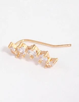 Gold Cubic Zirconia Circle & Navette Crawler Earrings