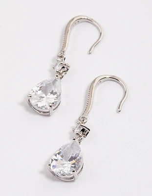 Rhodium Pear Cubic Zirconia Earrings