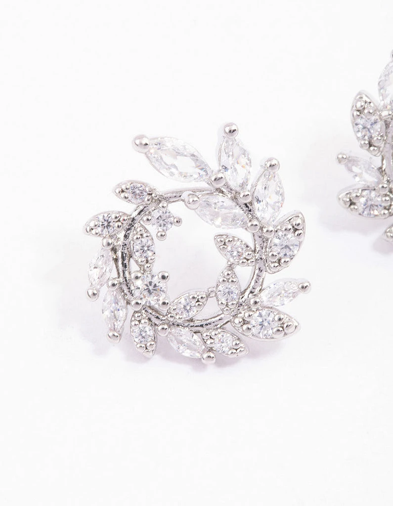 Rhodium Mini Wreath Stud Earrings