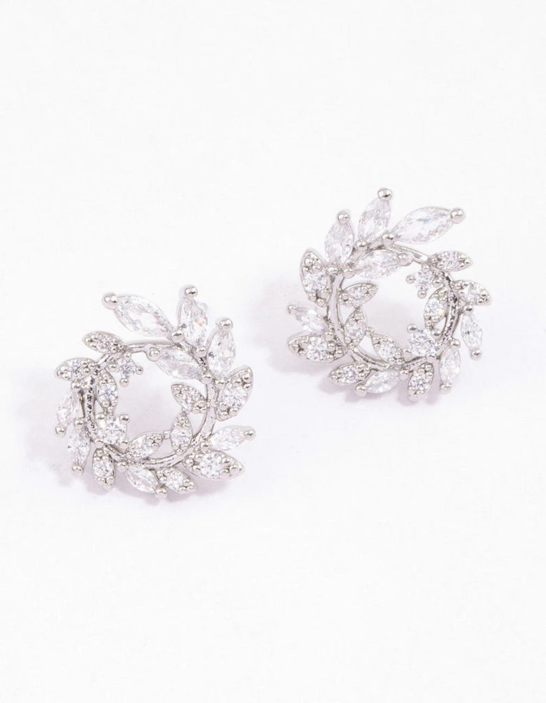 Rhodium Mini Wreath Stud Earrings