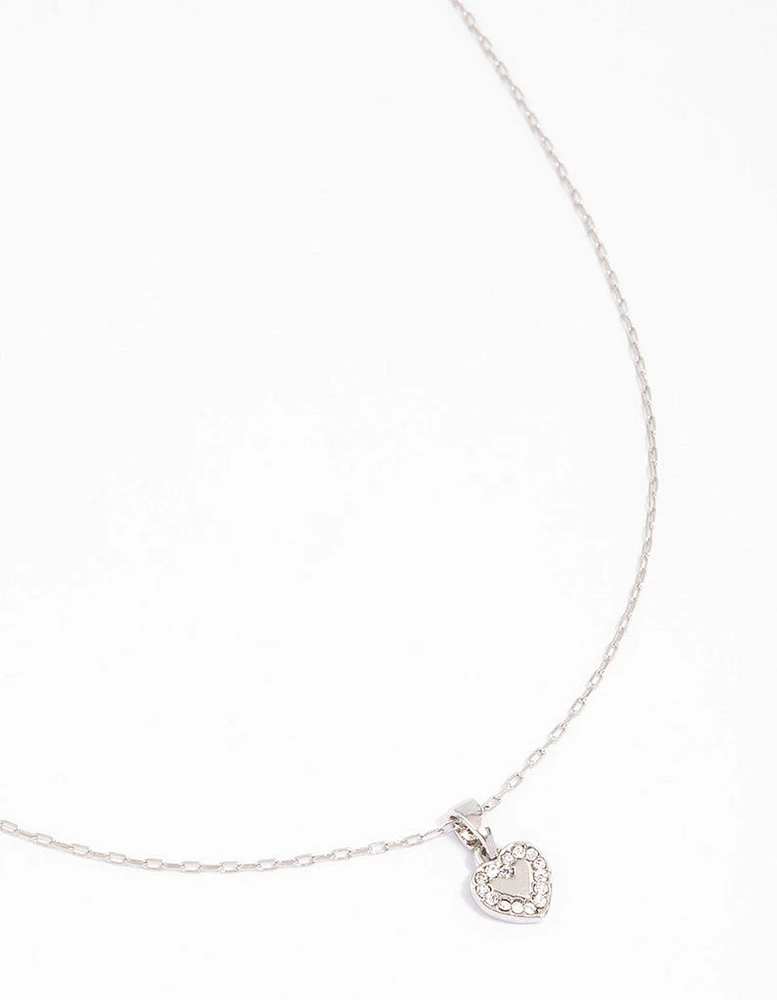 Silver Diamante Mini Heart Pendant Necklace