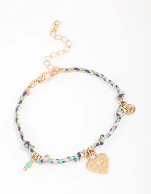 Gold Evil Eye Heart Pendant Bracelet