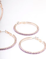 Rose Gold Mixed Size Diamante Hoop Earrings