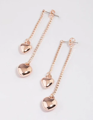 Rose Gold Dangling Heart Drop Earrings