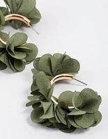 Gold Fabric Flower Petal Hoop Earrings