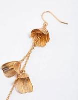 Gold Floral Leaf Hook Drop Earrings