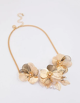 Gold Statement 3D Fine Flower Necklace