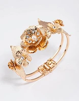 Gold Statement Diamante Flower Bangle