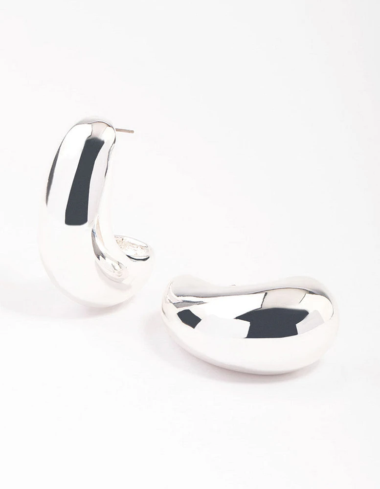 Silver Plated Brass Bold Wide Hoop Earrings