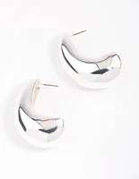 Silver Plated Brass Bold Wide Hoop Earrings