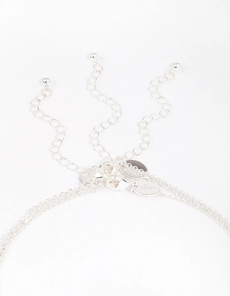 Silver Plated Brass Trio Layered Molten Disc Necklace