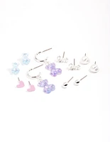 Silver Purple Cute Love Earrings 6-Pack