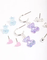 Silver Purple Cute Love Earrings 6-Pack