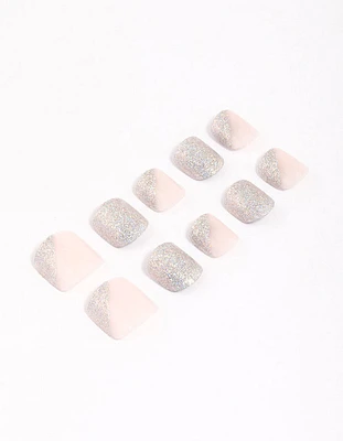 Tweens Silver Glitter & Blush Press On Nails