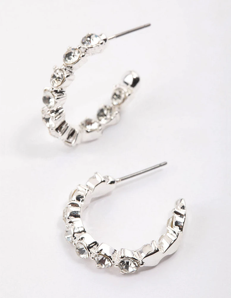 Silver Statement Diamante Hoop Earrings & Polishing Set