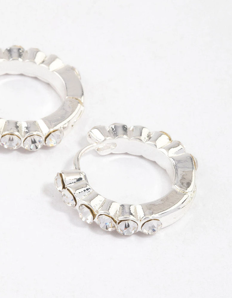 Silver Classic Diamante Huggie Earrings & Polishing Set