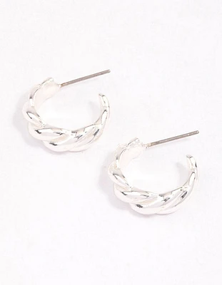 Silver Rope Twisted Huggie Earrings & Polishing Set