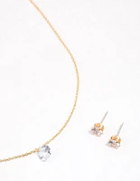 Gold Floating Cubic Zirconia Drop Jewellery & Polishing Set