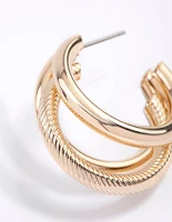 Gold Triple Chunky Hoop Earrings