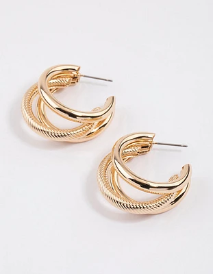 Gold Triple Chunky Hoop Earrings