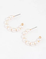 Gold Dainty Pearl Beaded Hoop Earrings